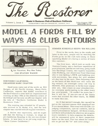 THE RESTORER - MODEL A RESTORERS CLUB SO CAL - 1956 JUL/AUG - Vol 1 No 2 REPRINT